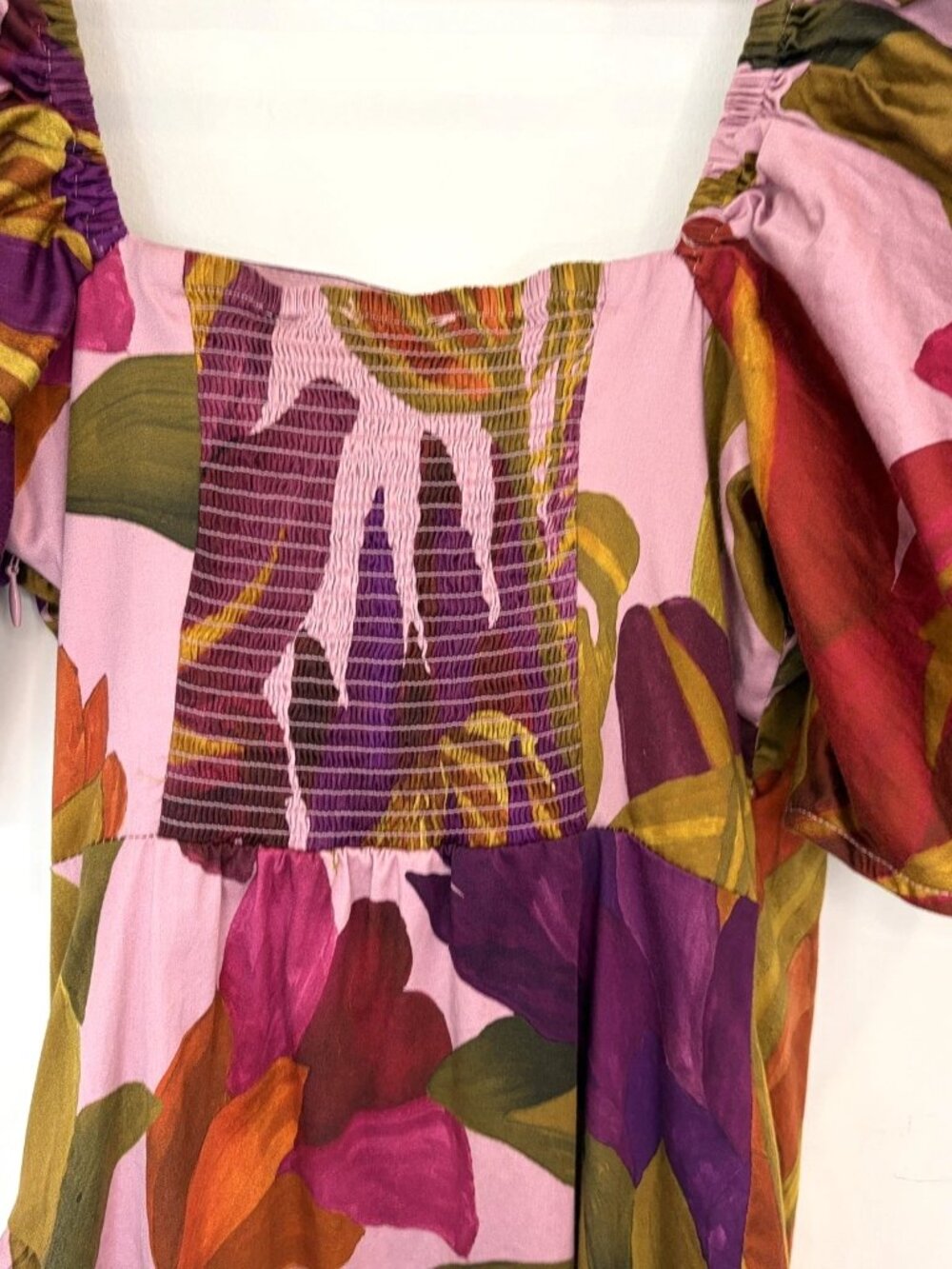 Anthropologie Farm Rio Puff-Sleeve Square-Neck Slim Mini Dress size XXS Tropical - Picture 8 of 16